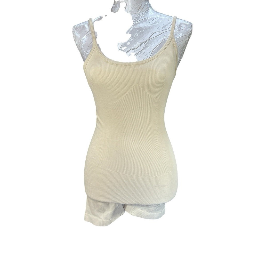 OQQ Bodysuit‎ Sz M Romper Mid-Thigh Short One Piece Body Shaper Tank Ribbed
